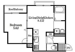 ミーシグ 2階1LDKの間取り