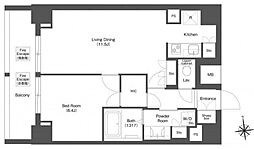 コンフォリア秋葉原ノース 12階1LDKの間取り