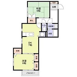 サロマ壱番館 2DKの間取図画像