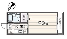 フローラ内田 2階1Kの間取り