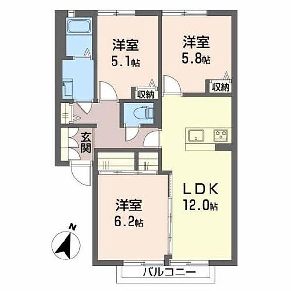 ユーカリハウス 0201｜大阪府泉佐野市上瓦屋(賃貸アパート3LDK・2階・64.84㎡)の写真 その2
