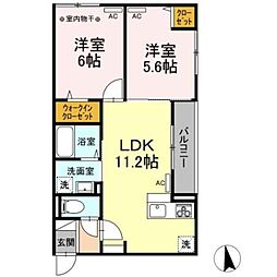 Dフラット台町 2LDKの間取図画像