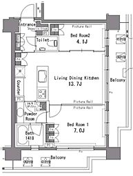 パークアクシス渋谷桜丘SOUTH 2LDKの間取図画像