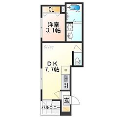 アミティア円町 2階1DKの間取り
