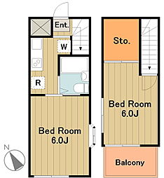 スズキパル下柚木 3階2Kの間取り