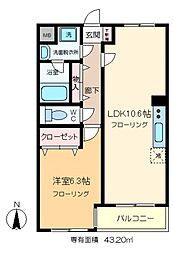 星山館 4階1LDKの間取り
