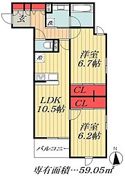 市川市大和田2丁目アパート 2LDKの間取図画像
