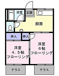 第1葉山コーポA 2Kの間取図画像