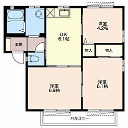 エクセレントＴＡＫＡ−Ａ 2階3DKの間取り