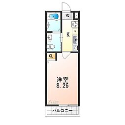 フラッティ毘沙門町 1階1Kの間取り