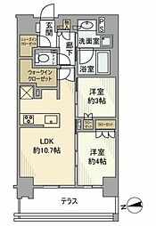 インプレストコア神楽坂 1階2LDKの間取り