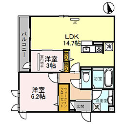 グランコート 2LDKの間取図画像