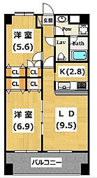 メルヴェーユ 2LDKの間取図画像