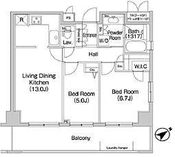 コンフォリア田町 3階2LDKの間取り