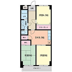 第2ファーレ市原 3DKの間取図画像