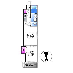 クリエオーレ寿町II 3階1LDKの間取り
