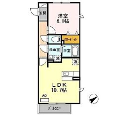 シュテルンビルト-A 2階1LDKの間取り