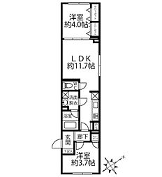 クリオ ラモード水天宮前 2階2LDKの間取り