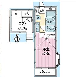 クレセントハイツ21 2階1Kの間取り