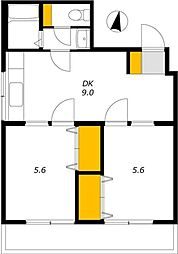北沢ハイム 1階2DKの間取り