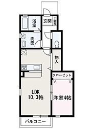 エクウスルーナ和光宮坂 1階1LDKの間取り