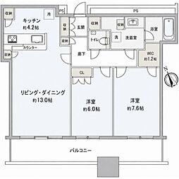 クレストプライムタワー芝 2LDKの間取図画像