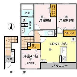 ソレイユ嵯峨野 2階3LDKの間取り