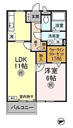 クレッセントガーデン 1階1LDKの間取り