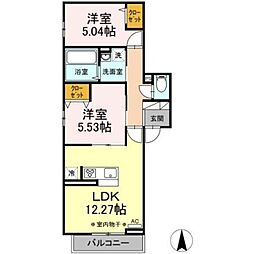 アンソレイエ 2階2LDKの間取り