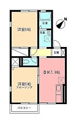 ヴァン・ベール湘南A 2DKの間取図画像