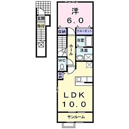 ヴィラ・アルモニーB 1LDKの間取図画像