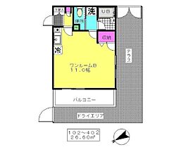ハックベリー ワンルームの間取図画像