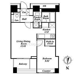 広尾ガーデンフォレストＡ棟 7階1LDKの間取り