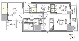 MFPRコート日本橋馬喰町 4階3DKの間取り