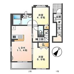 アモーレシンフォニア1 2LDKの間取図画像