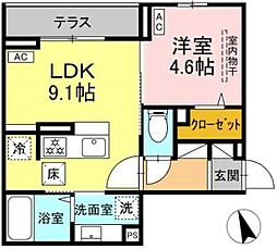 Asset-Court調布ヶ丘 1階1LDKの間取り