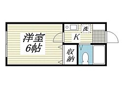クラウン桃井 1Kの間取図画像