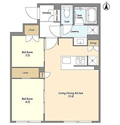 ガーデンレジデンス恵比寿 3階2LDKの間取り