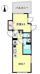 ロータス平和島West 4階1DKの間取り