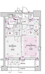 東京臨海高速鉄道りんかい線 天王洲アイル駅 徒歩8分の賃貸マンション 12階1LDKの間取り