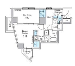 パークアクシス御徒町 4階1LDKの間取り
