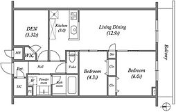 プライムガーデン若木 4階2LDKの間取り