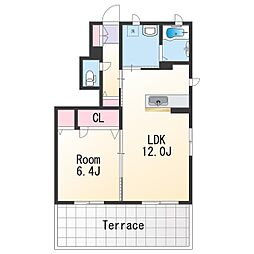 フローラル・アイ 1階1LDKの間取り