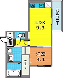 アンベリール 2階1LDKの間取り