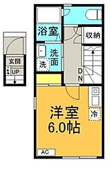 ベレガンス新鎌ヶ谷II 2階ワンルームの間取り