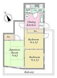 海老名マンション 3DKの間取図画像