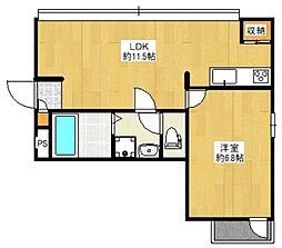 長崎ハウス 2階1LDKの間取り