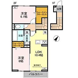 桶川市泉2丁目アパート 2LDKの間取図画像