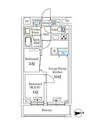 プラネソシエプラス桜台 3階2LDKの間取り