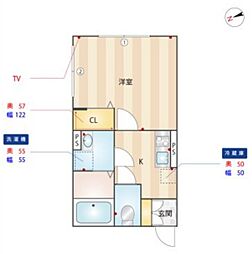 ヒルズ松戸 1階1Kの間取り